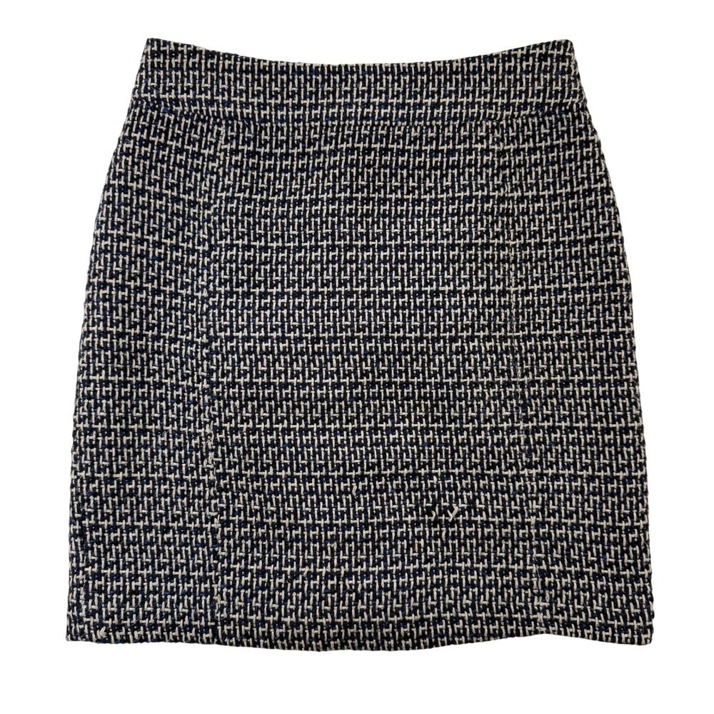 Tory Burch Navy Blue White Tweed Mini Skirt A-Line Textured Lined  Size 2